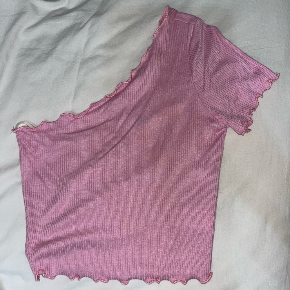 Blue Blush Ribbed Pink Ruffle Top